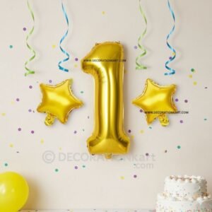 Golden number 1 foil balloon (16 inch) with two golden star balloons (10 inch) for party decoration