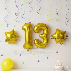 Golden number 13 foil balloon (16 inch) with two golden star balloons (10 inch) for party decoration