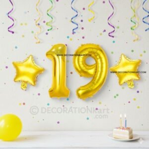 Golden number 19 foil balloon (16 inch) with two golden star balloons (10 inch) for party decoration