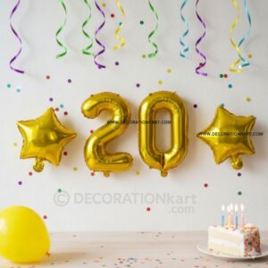 Golden number 20 foil balloon (16 inch) with two golden star balloons (10 inch) for party decoration