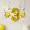 Golden number 3 foil balloon (16 inch) with two golden star balloons (10 inch) for party decoration