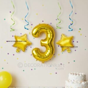 Golden number 3 foil balloon (16 inch) with two golden star balloons (10 inch) for party decoration