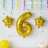Golden number 6 foil balloon (16 inch) with two golden star balloons (10 inch) for party decoration
