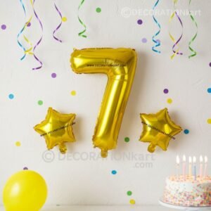 Golden number 7 foil balloon (16 inch) with two golden star balloons (10 inch) for party decoration