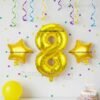 Golden number 8 foil balloon (16 inch) with two golden star balloons (10 inch) for party decoration