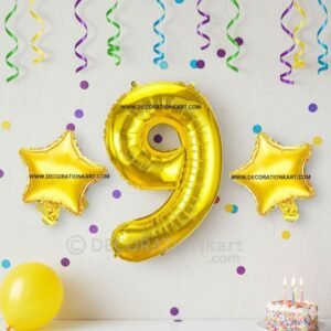 Golden number 9 foil balloon (16 inch) with two golden star balloons (10 inch) for party decoration