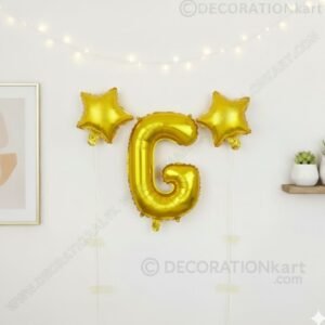 Golden foil balloon combo featuring letter 'G' (16 inch) and two star-shaped balloons (9 inch) for party decoration