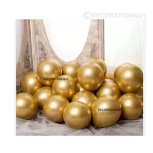 Glossy golden chrome latex balloons floating in a luxurious party setup with elegant lighting and royal décor accents.