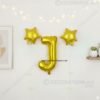 Golden foil balloon combo featuring letter 'J' (16 inch) and two star-shaped balloons (9 inch) for party decoration