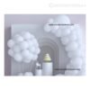 Glossy chrome white latex balloons arranged in a luxurious party setup with soft lighting and elegant décor.