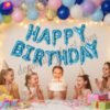 DECORATIONkart HAPPY BIRTHDAY Blue Foil Balloons Banner in metallic blue for kids’ birthday, adult birthday, surprise party, and festive celebration décor