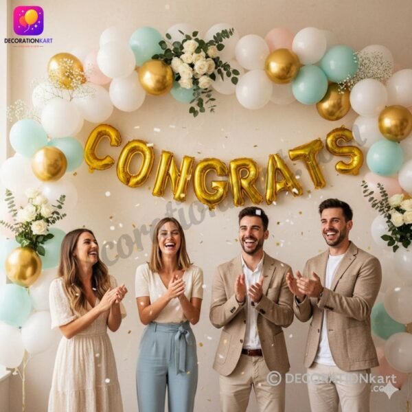 DECORATIONkart CONGRATS Golden Foil Balloons Banner in metallic gold for graduation, promotion, achievement party, baby shower, and success celebration décor