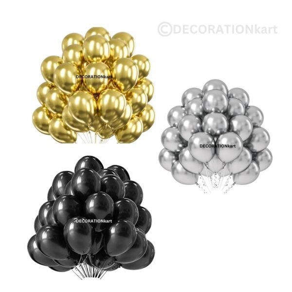 Golden, Black, Silver Metallic Balloons(Pack 0f 150pcs)