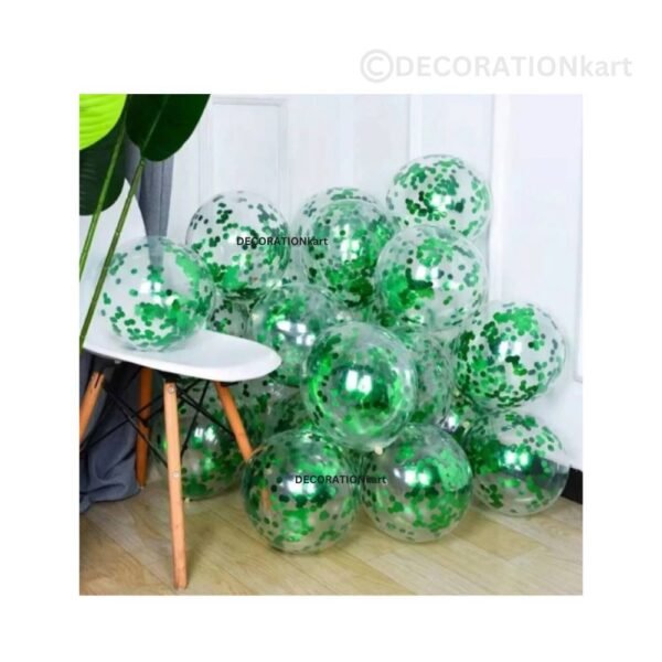Green Confetti Balloons – Premium Transparent Latex Balloons – Pack of 10