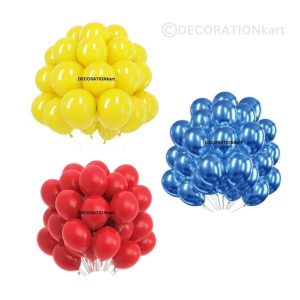 Yellow, Red & Blue Metallic Balloons Decoration Combo by DECORATIONKART
