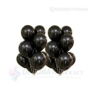 "Metallic black balloons for birthday, wedding, and party decoration – Premium quality rubber balloons from DecorationKart."