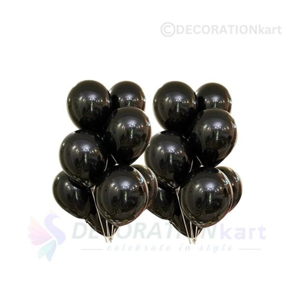 "Metallic black balloons for birthday, wedding, and party decoration – Premium quality rubber balloons from DecorationKart."