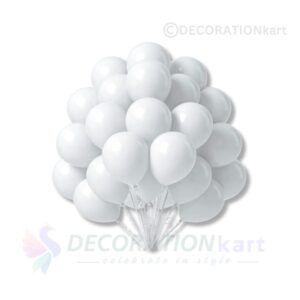 High-quality metallic white balloons for birthday, anniversary, and wedding decorations – Available at DecorationKart.