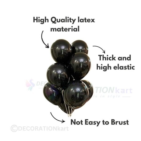 "Metallic black balloons for birthday, wedding, and party decoration – Premium quality rubber balloons from DecorationKart."