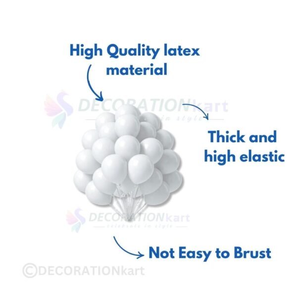 High-quality metallic white balloons for birthday, anniversary, and wedding decorations – Available at DecorationKart.