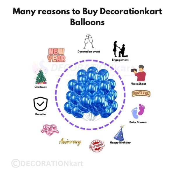"Blue metallic balloons by Decorationkart for vibrant party and event decorations."