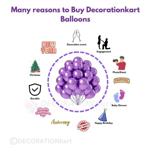 "Metallic Purple Balloons for Birthday, Anniversary & Party Decorations – High-Quality Rubber Balloons from DecorationKart"