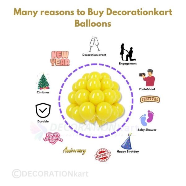 "Metallic Yellow Balloons - Perfect for Birthday, Anniversary, and Party Decorations | 50pcs Pack | Buy Online from DecorationKart"