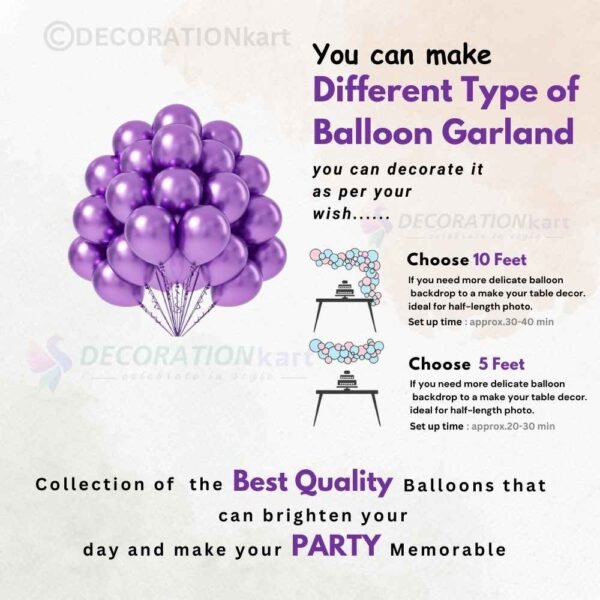"Metallic Purple Balloons for Birthday, Anniversary & Party Decorations – High-Quality Rubber Balloons from DecorationKart"