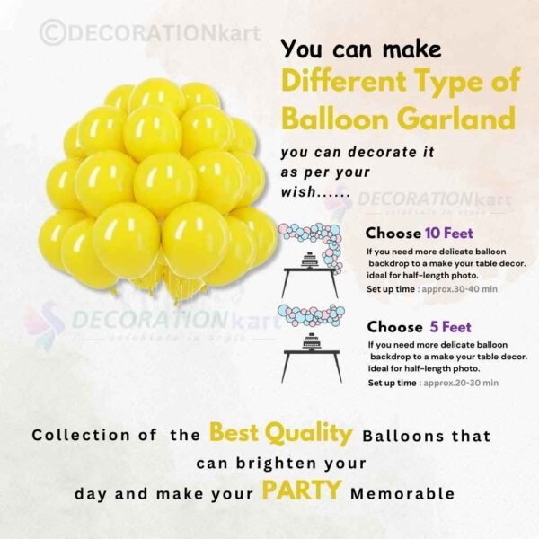 "Metallic Yellow Balloons - Perfect for Birthday, Anniversary, and Party Decorations | 50pcs Pack | Buy Online from DecorationKart"