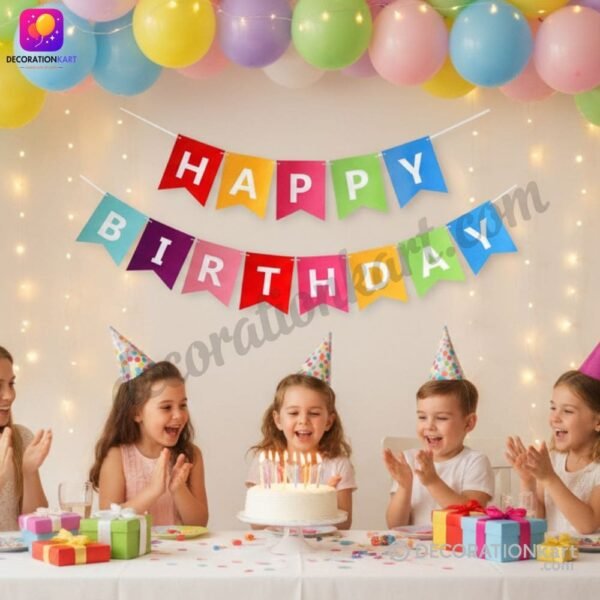 DECORATIONkart HAPPY BIRTHDAY Multicolor Card Banner with 13 vibrant paper letters for kids’ birthday, milestone celebration, and festive party décor
