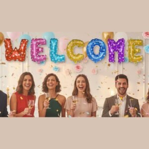 DECORATIONkart WELCOME Multicolor Foil Balloons Banner in vibrant metallic shades for welcome party, inauguration, housewarming, and festive celebration décor