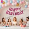 DECORATIONkart HAPPY BIRTHDAY Pink Foil Balloons Banner in metallic pink for girls’ birthday, kids’ party, milestone birthday, and festive celebration décor