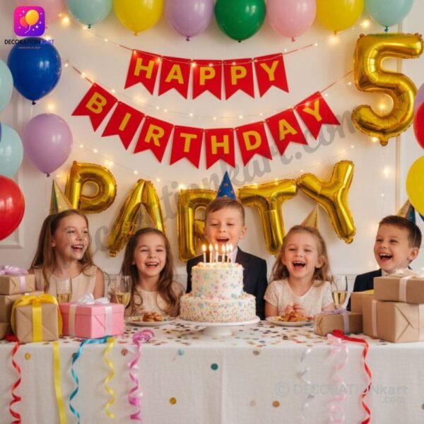 DECORATIONkart HAPPY BIRTHDAY Red Card Banner with 13 bold red paper letters for festive birthday party decoration