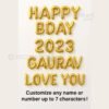 "Custom golden foil balloons spelling name or number, 16 inch party decoration"