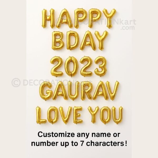 "Custom golden foil balloons spelling name or number, 16 inch party decoration"