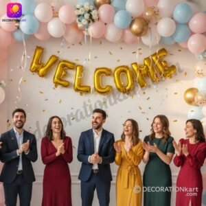 DECORATIONkart WELCOME Golden Foil Balloons Banner in metallic gold for welcome party, inauguration, housewarming, and festive celebration décor
