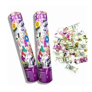 “Currency party popper with fake money confetti blast for birthday and wedding celebration”