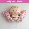 “Baby girl-themed foil balloon combo featuring feet, bottle, and girl-shaped balloons for baby shower decoration”