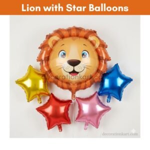 “Lion foil balloon combo with colorful stars for jungle theme kids birthday party decoration”